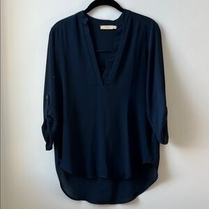 Lush Navy Split V-Neck Roll-Tab Tunic